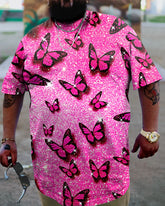 Men's Plus Size Casual Pink Artistic Butterfly T-Shirt